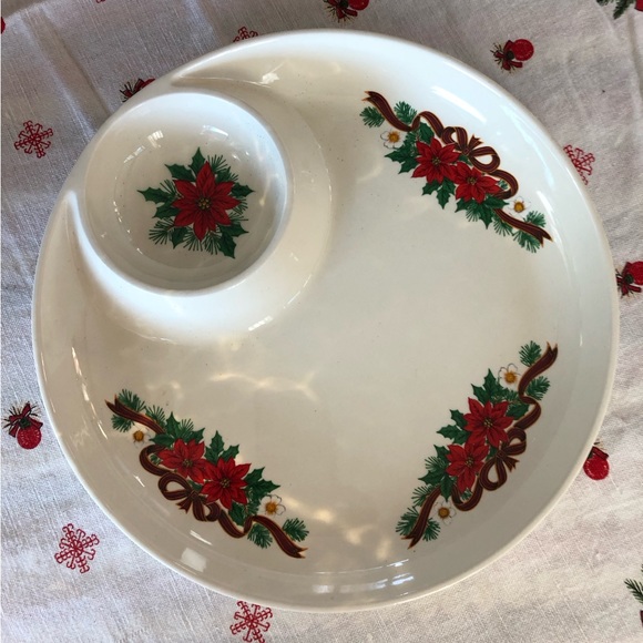 60's Japan Poinsettia Chips and Dip Tray - Christmas Platter - Holiday Serving - Picture 1 of 9